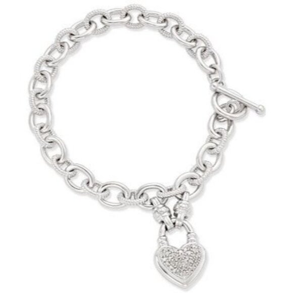 UDINE UD Diamond Heart Charm Bracelet (1/4 ct. t.w.) 925 Sterling Silver - Picture 2 of 7